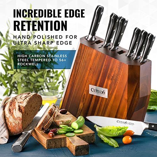Cutluxe Kitchen Knife Set, 8-Piece Chef Knives with Acacia Wood Block | Razor Sharp Full Tang Blades, High Carbon German Steel – Artisan Series, Professional - size: 8 Pcs Knife Set with Block