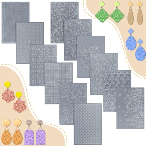 DoubleFill 12 Pcs Polymer Clay Texture Sheets Mat Works with Polymer Clay Cutter Embossin Roller DIY Tools for Pottery Earrings Jewelry Making - style: Classic