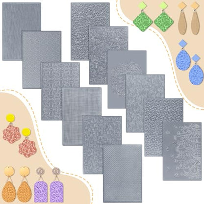 DoubleFill 12 Pcs Polymer Clay Texture Sheets Mat Works with Polymer Clay Cutter Embossin Roller DIY Tools for Pottery Earrings Jewelry Making - style: Classic