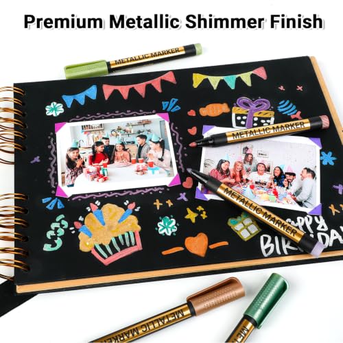 JR.WHITE Metallic Paint Markers, 10 Colors for Scrapbook, Black Paper, Photo Album, Rock Painting, Glass, Wood, Scrapbook Supplies, Card Making Kit, DIY Arts & Crafts