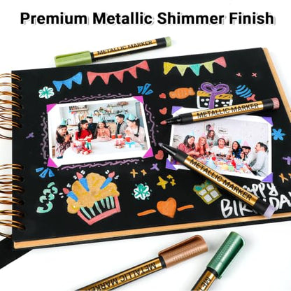 JR.WHITE Metallic Paint Markers, 10 Colors for Scrapbook, Black Paper, Photo Album, Rock Painting, Glass, Wood, Scrapbook Supplies, Card Making Kit, DIY Arts & Crafts