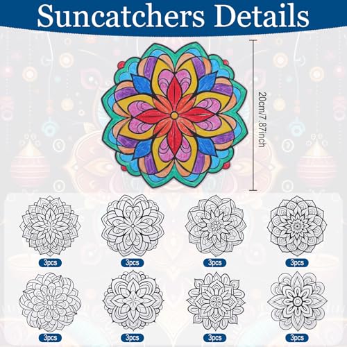 Potchen Mandala Art Kit DIY Window Clings with Markers, 48 Pcs, Floral - style: Floral