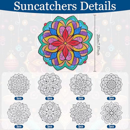 Potchen Mandala Art Kit DIY Window Clings with Markers, 48 Pcs, Floral - style: Floral