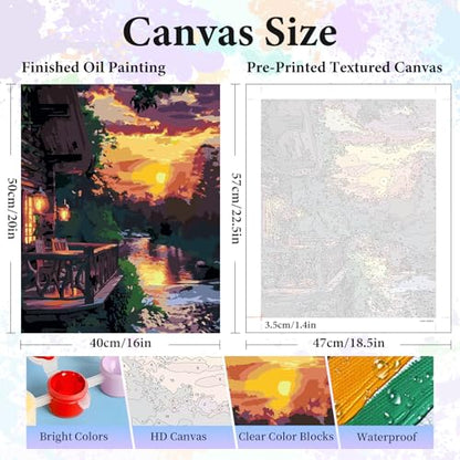 Paint by Numbers Kit for Adults, Sunset Cabin Number Painting Canvas Kit - color: Sunset-1