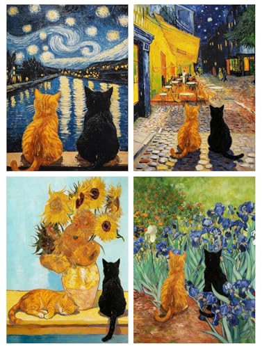 4 Pack Black Cat Diamond Art Kits for Adults Diamond Painting Kit Beginner - color: DP03628, size: Round Drill