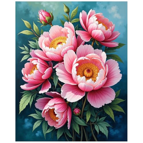 EnLvYY Peony Bouquet Paint by Numbers for Adults 16x20 Inch, DIY Unframed Kit, Elegant Floral Arrangement with Pink Peonies, Buds, and Green Leaves, Gift for Flower and Home Decor Lovers - color: SNYY0393