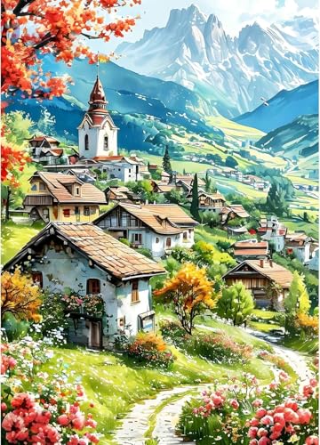 Ycydilirab Landscape Paint by Numbers for Adults-Paint by Number Scenery,DIY Acrylic Paint by Numbers Kits on Canvas Village Drawing Colorful Paintworks Artwork for Adults Beginner 16x20inch - color: Landscape C, size: 16x20in