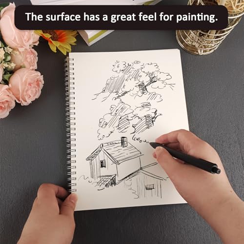 DSTELIN 2 Pack 10" x 7.5" Spiral Bound Art Sketchbook, 50 Sheets 68LB/100GSM Acid-Free Thick Paper, Sketch Pads with Cardboard Backing for Artists and Students
