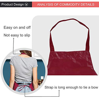 PU Kitchen Oil and Waterproof Aprons for Women with Pocket for Cooking Washing - color: Red