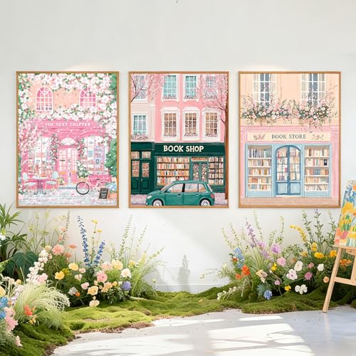 Gemozaic 3 Pack Book Store Diamond Painting Kits for Adults, 12 x 16 Inch | Bookshop Diamond Painting Kit, Book Nook Full Drill 5D Round Gem Art for Home Wall Decor & Gift, Unframed - color: G9453+G9454+G9455
