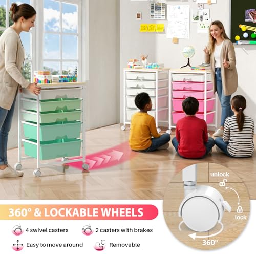 Goovilla Rolling Cart with 5 Drawers for Craft, Art, Dorm, Office, White - size: White