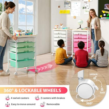 Goovilla Rolling Cart with 5 Drawers for Craft, Art, Dorm, Office, White - size: White