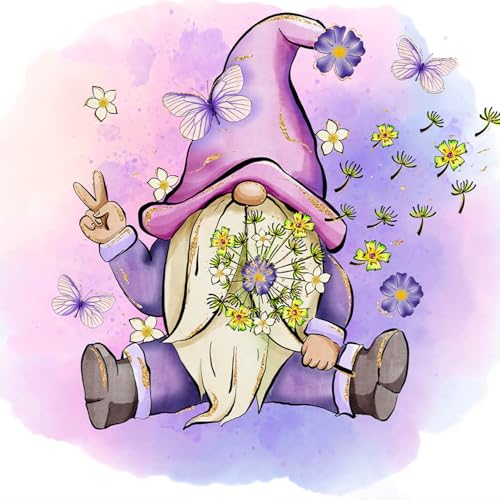 Yanfairy Gnome Diamond Art Painting Kits for Adults, Full Drill Diamond Dots Paintings for Beginners, Round 5D Paint with Diamonds Pictures Gem Art Painting Kits DIY Crafts Kits 12x16inch - color: Gnome Butterfly