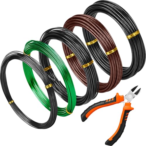 Mudder 5 Roll Bonsai Training Wire Aluminum 1/1.5/2.0/2.5/3mm Classic | Anodized Coating Resists Rust, 118 Ft for Branches, Includes Cutter, Flexible Cable Holds Shape, For Bonsai Tree Training - color: Classic, size: 1/1.5/2/2.5/3mm