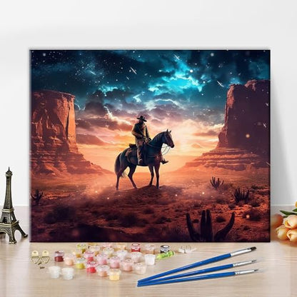 TUMOVO Western Cowboy Paint by Number Kit for Adults | western cowboy 16x20 inch unframed canvas, easy to follow, pre-numbered, no painting skills needed, acrylic paints included. - color: Cowboy