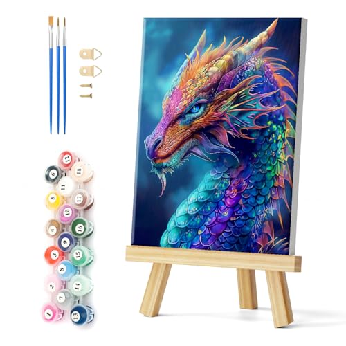 Natuyalo Framed Paint by Numbers for Adults Beginner, Dragon Acrylic Easy Paint by Numbers Kits with Frame Animals Art Craft Kits for Adults Suitable for Wall Decoration 12x16 Inch - color: Color-08