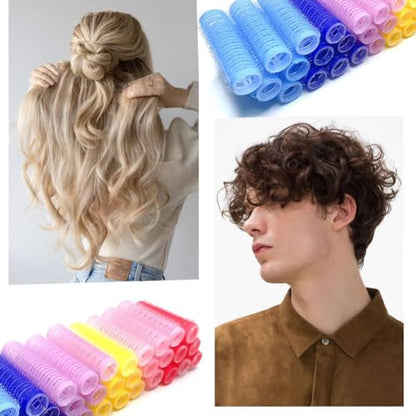 ZMD 18Pcs Self Grip Small Hair Rollers Curlers, Plastic Rollers Heatless Curlers Salon Dressing Curler DIY Curly Hair Hairstyle Roller for Women Girls Short Thin Fine Hair (0.8 x 2.4 Inch) - color: pink