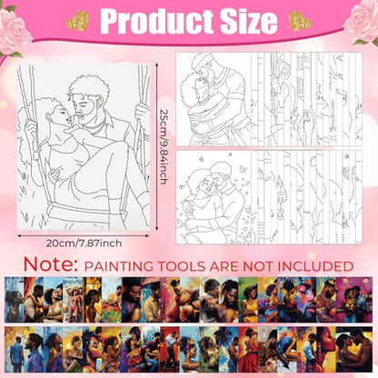 Harloon 36 Pcs 8 x 10 Inch Pre Drawn Canvas for Painting Afro Queen Pre Stretched Canvas Painting for Adults Sip and Paint Party Supplies Favor - style: Sexy Couples