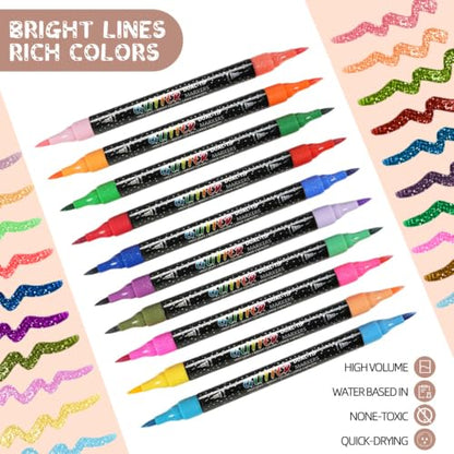 48 Colors Duo Glitter Effect Brush Markers, 24 Pack Water-based Ink Glitter Pens, Metallic Sparkle Markers for Doodle Writing, Glitter Art Crafts Gifts Trendy Stuff Art Supplies Drawing Supplies
