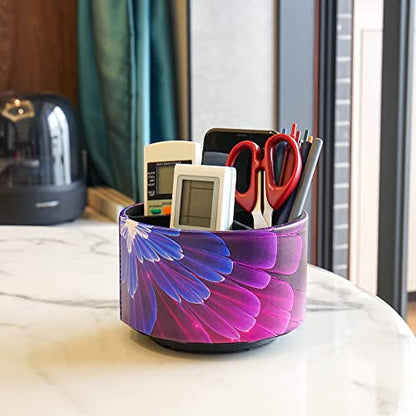Round Leather Art Supply Organizer,Remote Control Holder,360 Degree Spinning,Multi-Functional Pencil Holder,4 Compartments Desktop Stationary Organizer(1-Blue Fractal Flower) - color: 1-Blue Fractal Flower