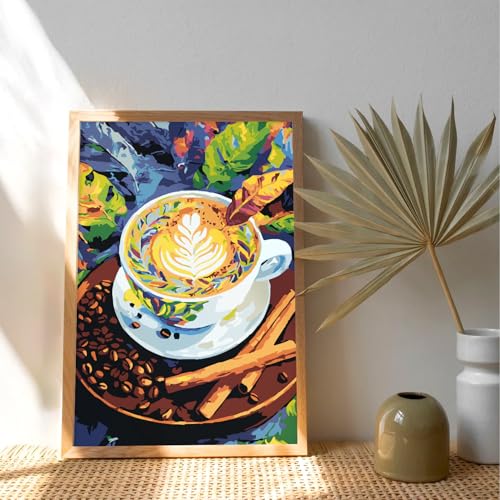 Framed Paint by Numbers Kit for Adults Beginner & Kids Ages 8-12, Coffee Theme Paint by Numbers with frame, without Easel, DIY Acrylic Number Painting for Adults for Home Decor Gift 8 x 12 Inch - color: XM-OP-F-Coffee-2030