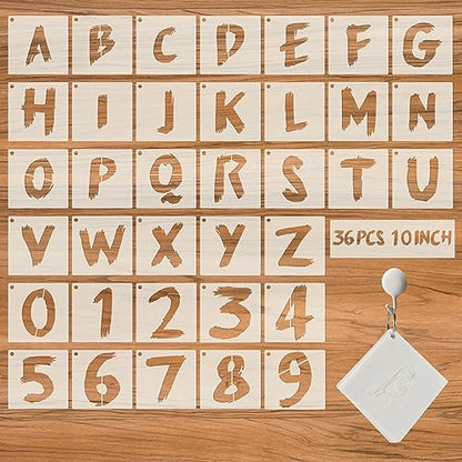 36Pcs Letter Stencils, Reusable Numbers & Alphabet Stencils,10 inch,Cursive | Reusable, Numbers & Alphabet, For Painting on Wood, Wall, Fabric, Rock, Chalkboard, Signage, Spray Painting Compatible - size: 10 IN