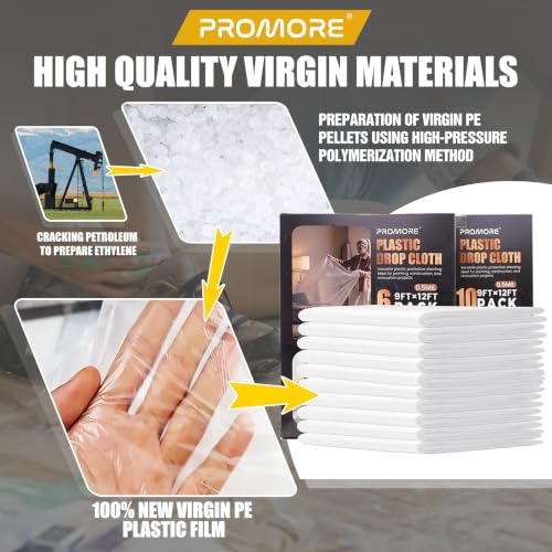 10 Pack Plastic Drop Cloth 12x9 Ft, Disposable Painter's Sheeting & Tarps for Painting, Furniture, Walls, and Floor Protection - size: 0.5mil-10Pack