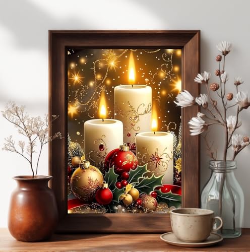 CRZMODE Christmas Diamond Art Kits for Adults,Candle Diamond Painting Kits for Adults Beginners,5D DIY Round Full Drill Gem Art Paint by Diamonds Dots Crafts Kits for Home Decor Gift 12x16inch - color: Candle(12X16")