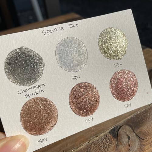 IUILE Handmade Watercolor Paints - Gold Sparkle Dot Card (6 colors). Metallic, Shiny, Shimmer - color: Gold Sparkle Dot