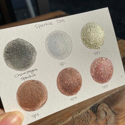 IUILE Handmade Watercolor Paints - Gold Sparkle Dot Card (6 colors). Metallic, Shiny, Shimmer - color: Gold Sparkle Dot