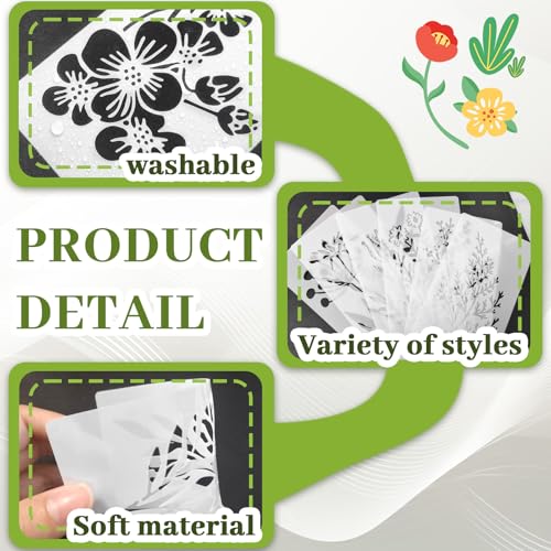 18 Sheet Reusable Flower Stencils for Painting,Stencils for Painting on Wood,Large Floral Stencil Templates with Leaf Vine Designs for DIY Crafts,Home Decor,Furniture Art - style: Art Deco