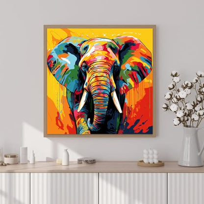 Artunion Framed Paint by Numbers Kit for Adults Beginners & Kids Ages 8-12,Colorful Elephant Paint by Number with Frame,Abstract Animal Paint by Numbers Kit on Canvas 10 * 10 Inch Without Easel - color: ZXT-325-F
