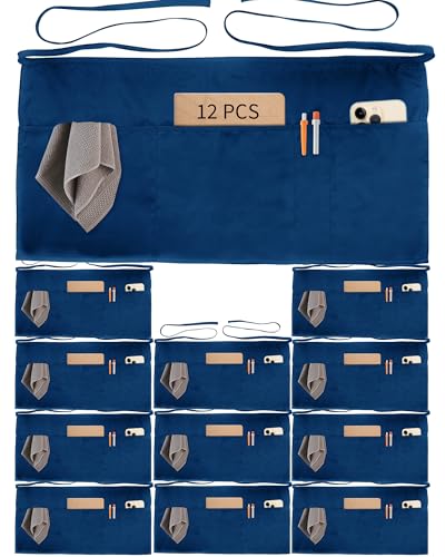 Xeoxarel Aprons with 4 Pockets (Available in 3 Pack / 7 Pack) 23.5'' X 11.5'' - color: 12 Pack Waitress Apron With 4 Pockets - Navy Blue