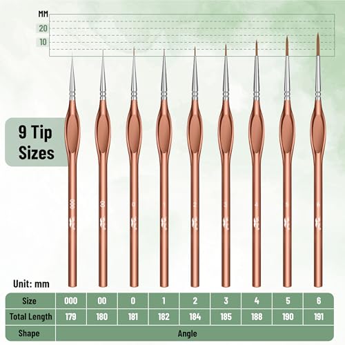 Mr. Pen- Detail Paint Brushes Set, 9 pcs, Rose Gold | Miniature Paint Brushes, Thin Paint Brushes, Model Paint Brushes, Fine Tip Paint Brush, Face Paint Brushes Set - color: Rose Gold