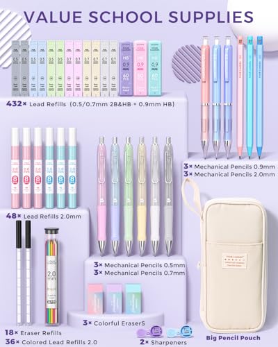 Four Candies 42PCS Mechanical Pencil Set with 696 Lead Refills (Cream) - color: Cream