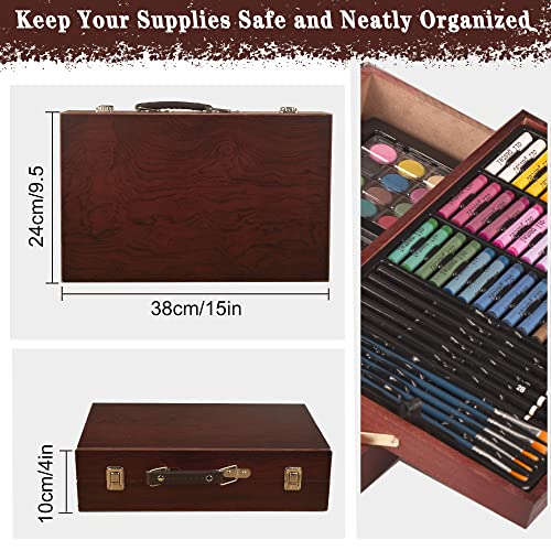 KINSPORY 168-Pack Art Supplies, Deluxe Wooden Art Set Crafts Drawing Painting Coloring Kit, 3 Pack Coloring Pads, Creative Gift Box for Artist Beginners Kids Girls Boys - color: Brown