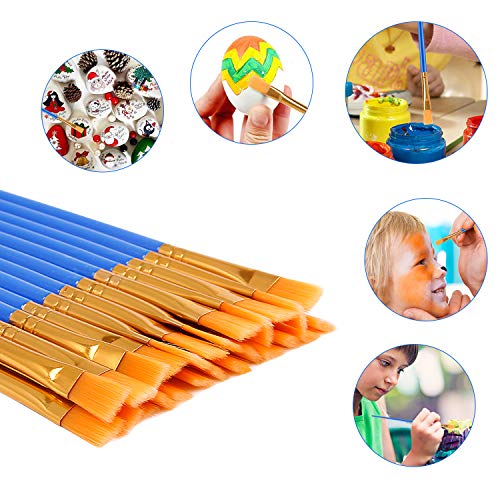 UPINS 60 Pcs Flat Paint Brushes, Small Brush Bulk for Detail Painting | Nylon Bristles Plastic Short Handle, Art Crafts School Projects, Flat Detail Painting, Crafts Face Painting