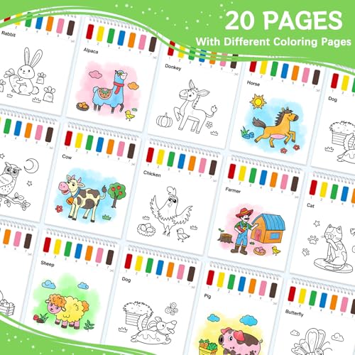 SOCOLER Paint with Water Coloring Books for Kids & Toddlers, Farm | Mess Free Watercolor Painting Set, Water Color Painting Book,Craft Art Kit, Boys & Girls Birthday Gift, Travel Activity Toy - style: Farm