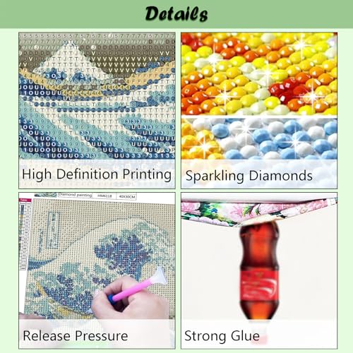 Lanzeyo Diamond Art Kits for Adults-4 Pack Japanese Ukiyo-e Diamond Painting Kits for Adults, Mount Fuji Gem Art Crafts, Beginner Friendly 5D DIY Full Drill Canvas for Home Wall Decor 12"x16" - color: 08 Fuji