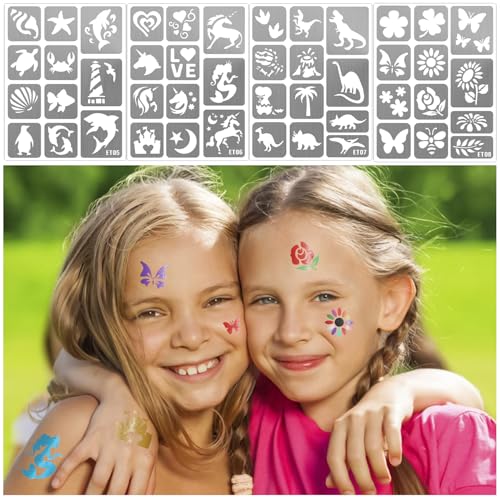 183 PCS Temporary Tattoos Stencils for Kids, Boys Girls Glitter Tattoo Stencils Kit, Body Face Paint Stencils Template for Kids School Show Birthdays Christmas Halloween Party Supplies