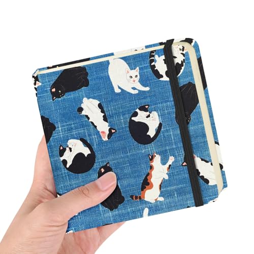 5x5" Pocket Sketch Book,80gsm Hardcover Art Sketchbook for Drawing Journal | Cloth Cover,80gsm Blank Paper,96Sheets,Lay-Flat,Portable Travel Creation Paint Diary Memo Planner,Dry Media. Cow Cat - color: Cloth Cover-4.8x4.8in-Cow Cat
