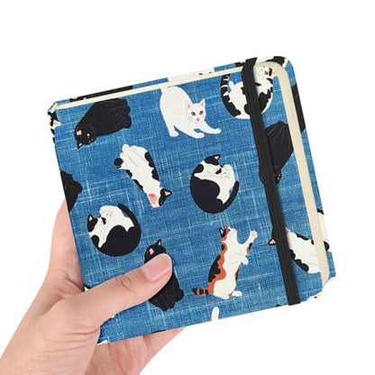 4.8" Pocket Sketch Book,80gsm Hardcover Art Sketchbook for Drawing Journal | Cloth Cover,80gsm Blank Paper,96Sheets,Lay-Flat,Portable Travel Creation Paint Diary Memo Planner,Dry MediaCow Cat - color: Cloth Cover-4.8x4.8in-Cow Cat