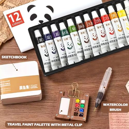 Pocket Artist Watercolor Travel Paint Palette, Mini Wooden Kit with Clip - color: 12 Colors 8 Grid Set