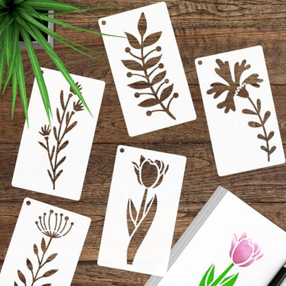 50 PCS Flower Stencils for Crafts Reusable Flower Stencils for Painting on Wood Rocks Canvas Fabric Glass Pottery 3.5 x 2 Inch - color: Flower
