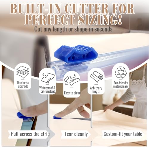 Plastic Table Cloth, 54In x 300Ft Plastic Table Cloth Disposable | Disposable Tablecloth, Slide Cutter, Rectangle Round Tables, Party Tablecloths for Birthday, Wedding, Picnic (Creamy White) - color: Creamy White, size: 54" x 3600" (Rectangular)