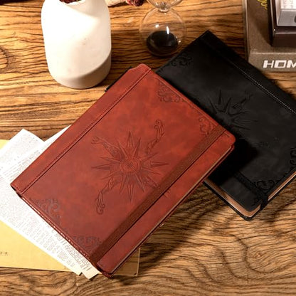 CAGIE Compass Leather Journal for Men Women, A5 Lined Notebook Writing Gift | 288 Pages 100 GSM Acid-free Paper, Bleed-free, Pen holder, Lay Flat, For Daily Writing, Office, Gifting - color: Wine Red