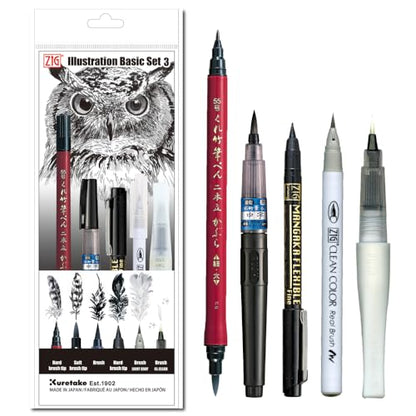 Kuretake Zig Inktober pen set, for Illustration, Manga Drawing, Lettering and Calligraphy, Professional Artist, Made in Japan (Basic No.3(5pcs.)) - style: Basic No.3(5pcs.)