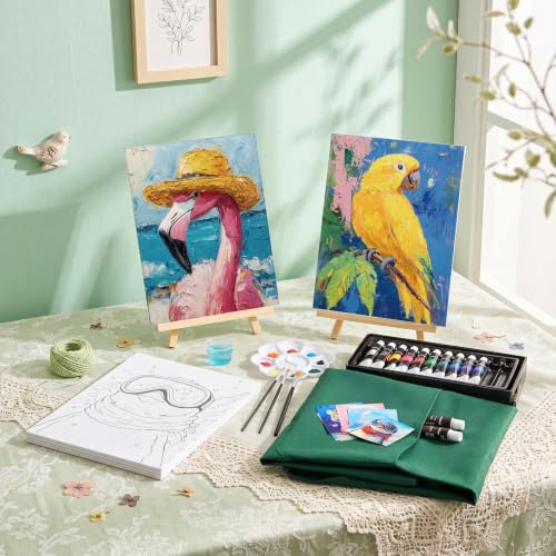 Cholemy 6 Set Paint and Sip Kit for Adults 8"x 10" Pre Drawn Canvas Painting with Wooden Easel Acrylic Paint Wash Cup Brushes Palette Apron for Painting DIY Adult's Date Party Supplies(Cool Animals) - style: Cool Animals