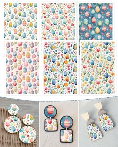 Puocaon Easter Polymer Clay Transfer Paper - 18 Pcs Spring Floral Eggs Easter Clay Transfer Sheets for Earrings Jewelry Making - color: eggs plant
