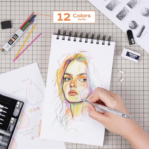 Nicpro Metal Mechanical Pencil Set 5 PCS Art Drafting Pencils For Sketching - color: Silver, style: 0.3 0.5 0.7 2.0